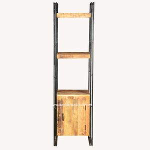 Étagère industrielle en bois et fer à 3 niveaux pour salon, bureau à domicile, design moderne sans dossier, pliable - Product Image 3