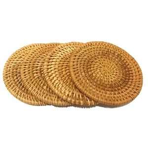 Handicrafts folding flower coaster woven rattan drink coaster with lid