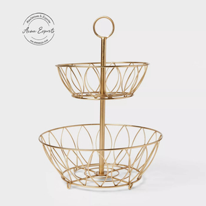 Support à fruits à deux étages en fer finition or pour un rangement élégant sur le comptoir, une organisation élégante de la cuisine et une décoration moderne de la maison - Product Image 4