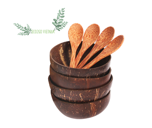 Cuenco de cáscara de coco grabado, conjunto hecho a mano por artesanos en Vietnam para usar en casa, Hotel, restaurante - Product Image 1