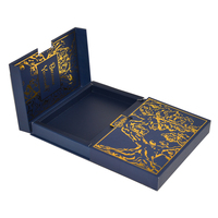 Boîte cadeau recyclable haut de gamme bleu marine en carton rigide avec estampage à chaud doré, double ouverture et plateau intérieur de luxe