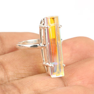 RJR00080 Mystic <b>Quartz</b> Gemstone Multi Color Baguette Eternity Vermeil Manufactured India 925 Sterling Silver <b>Ring</b> Fine Jewelry - Product Image 3