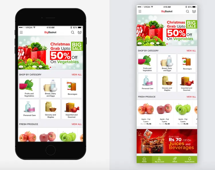 Eersteklas Big Basket Clone Applicatie Design Services | Android & Ios Bigbasket App Herontwerp