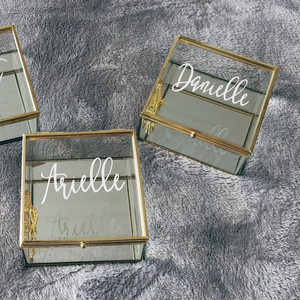 Beautifully Handmade Personalized <b>Glass</b> Jewelry <b>Box</b> | Bridesmaid Proposal Gift <b>Box</b> - Product Image 1
