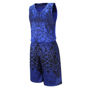 Conjunto de Camiseta de Baloncesto con Estampado Geométrico Azul para Hombre, Cuello en V sin Mangas, Secado Rápido, Ropa Deportiva, Pantalones Cortos con Cintura Elástica, Sublimados - Product Image 2