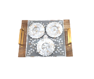 Juego de 3 Piezas de Artesanía de Diseño de Primera Calidad, Decoración para el Hogar, Bandeja de Madera con Incrustaciones, Posavasos, Bandejas de Servir con Incrustaciones de Nácar Árabe, Nuevo - Product Image 6