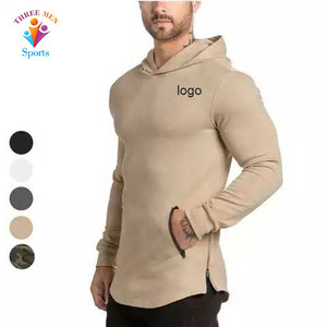 Sweat à capuche en coton à fermeture éclair pour homme avec techniques brodées Bas arrondi et pull à manches longues - Product Image 1