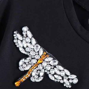 New Fashion Women's <b>Crop</b> <b>Top</b> with Sexy Short Sleeves Customized <b>Sequined</b> Patchwork Diamond Applique Decorations Made Mesh Fabric - Product Image 3