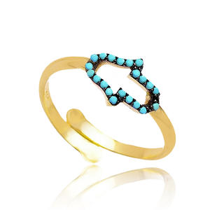 Anillo con forma de Hamsa de piedra turquesa, joyería de plata de ley 925 hecha a mano al por mayor - Product Image 4