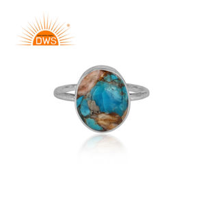 Corte Oval Natural de cobre púrpura Oyster de piedras preciosas de color turquesa martillado banda de Plata de Ley 925 anillo de mayorista de joyas - Product Image 2