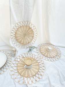 Flower <b>Round</b> Rattan <b>Placemat</b>, Handwoven Natural <b>Placemat</b> - Product Image 2