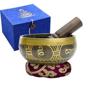 Set di campane tibetane di alta qualità dimensioni 4.5 "colore nero antico con <span class=keywords><strong>Logo</strong></span> tibetano personalizzato o prezzo all'ingrosso Chakra e MOQ 24 pezzi - Product Image 1