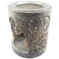 Brûleur d'encens en pierre artisanal Kalavastu, rouge avec motif floral blanc, pour usage aromatique, décoration intérieure de style indien