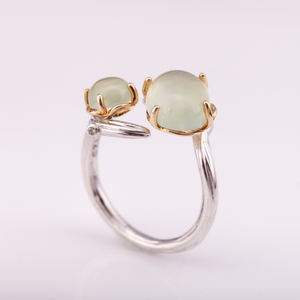 โรเดียมชุบเงิน925ปรับแหวนด้วยธรรมชาติ Prehnite พลอยราคาโรงงานจากประเทศไทย - Product Image 2