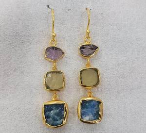 New Wholesale Fashion Drop <b>Earrings</b> Amethyst Saphire Fancy Cut Gemstone Jewelry 24k Gold Plated Brass Gold Plated Multi-Color - Product Image 1