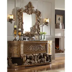 Italian Console Table with Mirror Luxury Design Elegant Carved Classic Luxury Console Table For Bedroom Furniture
