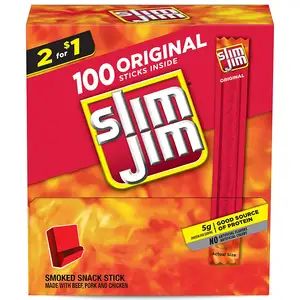 Slim Jim Snack Sized Smoked Meat Stick Original Keto Friendly .44 Oz (Pack of 100)