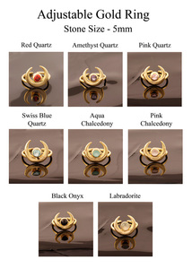 New design dainty pink chalcedony gemstone <b>ring</b> half crescent shape brass gold plated tiny <b>adjustable</b> woman wear designer <b>ring</b> - Product Image 2