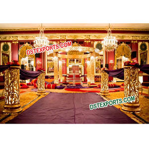 Ensemble de Mandap pour Cérémonie de Mariage Indienne, Mandap de Mariage Sculpté à la Main, Mandap Doré Lumineux pour Mariage, Décoration d'Événement Suisse en Promotion - Product Image 1