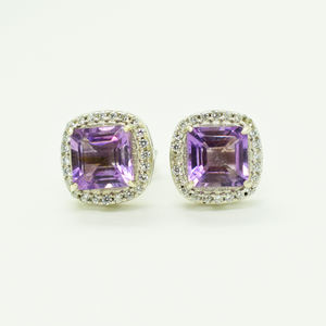 925 <b>Sterling</b> <b>Silver</b> <b>Studs</b> New Arrivals Cubic Zirconia Dainty Earrings Amethyst Gemstone Christmas Jewelry Best Wholesaler - Product Image 3