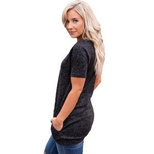 เสื้อยืดแขนสั้นมีกระเป๋าสำหรับผู้หญิง,เสื้อยืดสีพื้นคอกลมทรงสลิมฟิต - Product Image 5