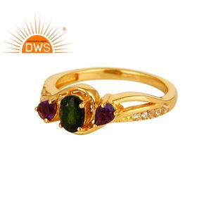 แหวนพลอยอเมทิสต์และบุษราคัม Chrome Diopside ผู้จัดจำหน่ายเครื่องประดับทองชุบ14K - Product Image 1