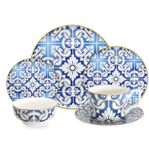 中国供应商古董蓝白色餐具套装餐盘套装婚礼家居装饰