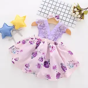 Vestido infantil + tiara para o verão 0-3 anos, renda, menino, removedor de flores, vestido infantil + tiara