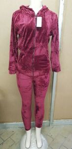 Velour ชุดวอร์มผู้หญิง,เสื้อวอร์มมีฮู้ดแบบซิปเต็มชุดและกางเกงวิ่งลำลองพร้อมกระเป๋า - Product Image 2