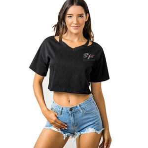 Women Fitness Workout Gym Cotton Wear Crop <b>Top</b> T Shirts Women Gym Crop <b>Top</b> Shirt - Product Image 4