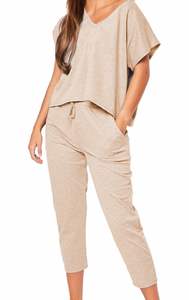 2025 Hot Women Ladies V Neck Baggy Boxy Lounge Wear 2 Pocket Top Bottoms Suit Chándal para mujer - Product Image 4