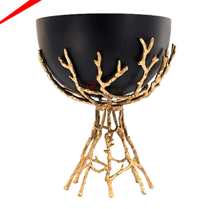 Bol de service en métal noir pur de haute qualité, de service avec support doré, pour décor d'hôtel, maison, mariage - Product Image 1