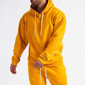 Sudaderas de talla grande personalizadas de alta calidad para hombre Sudaderas con capucha amarillas para correr con logotipo frontal Ropa deportiva de punto de gran tamaño teñida lisa - Product Image 1