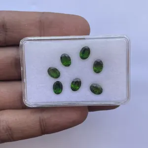 7x5mm Naturel Vert Chrome Diopside Pierres Facettes Ovale Calibré Lâche IGI Certifié pour la Fabrication de Bijoux Prix de Gros - Product Image 1