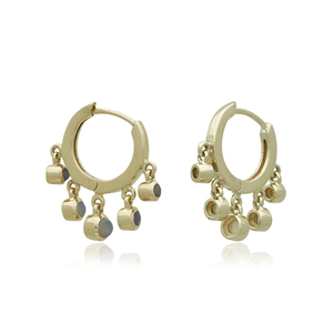 Bezel Set Opal Gemstone Solid 14k Yellow Gold Handmade Mini Huggie Hoop Earrings Women's Jewelry - Product Image 1