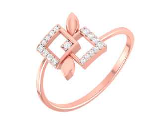 Bague en or rose 14 carats avec diamant rond serti à griffes de 0,35 carats |   Bague en diamant de designer géométrique pour femmes, bijoux fins, cadeau d'anniversaire - Product Image 1