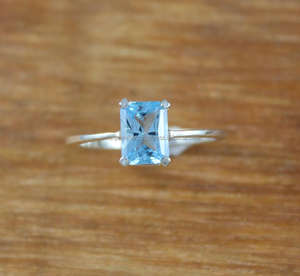 Topacio Azul, anillo de piedras preciosas de cuarzo en plata de ley 925 hecha a mano hermosa de moda chapado en oro joyería única - Product Image 1