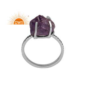 Anillo Apilable de Plata de Ley Oxidada con Amatista Natural, Diseño de Última Moda, Fabricante de Joyería - Product Image 1