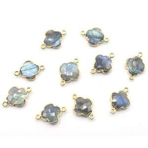 Conector de Labradorita de 19-21 mm con Forma de Trébol, Chapado en Oro de 14K/18K para la Fabricación de Joyas - Product Image 1