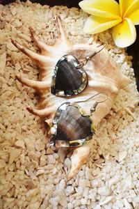 مجوهرات أنيقة مصنوعة يدويًا تصاميم قرط قلب بيضاوية مستديرة من Abalone و - Product Image 3