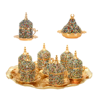 Ensembles de Tasses à Café Turc, Grec ou Arabe, en Cuivre, Mugs à Espresso, Coffret Cadeau Islamique Musulman Luxe Couvert de Perles, Style Anatolien de Turquie