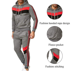 Ensemble de sport d'hiver pour homme, deux pièces, imprimé uni, 100% coton, sweat-shirt à fermeture éclair, pantalon, séchage rapide, léger - Product Image 6