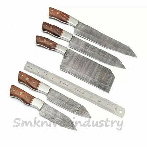 Juego de cuchillos de Chef de cocina de acero damasco de 5 piezas de alta calidad, capas plegadas originales hechas a mano con mango de madera, cuchillo de cortar - Product Image 3