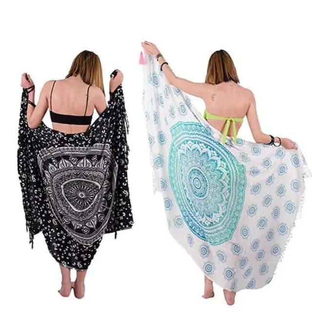 Vente chaude Brach Mandala Imprimé Plage Sarong Écharpe Plage Robe Rayonne Plage Natation Porter Sarong Complet Personnalisable Échantillon Gratuit