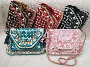 Bolso Vintage étnico con Banjara espejo trabajo bordado satén forro Casual solapa Patchwork diseño Casual embrague monedero - Product Image 6