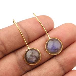 2025 vente en gros 10mm naturel Labradorite pierres précieuses boucles d'oreilles plaqué or 925 bijoux en argent Sterling Fine femmes boucle d'oreille cadeau - Product Image 2