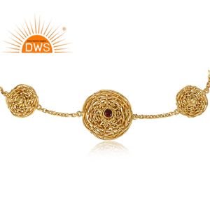 กำไลข้อมือเงินแท้ 925 ประดับพลอยโกเมนธรรมชาติ ดีไซน์ลายฉลุ ชุบทอง สำหรับผู้หญิง ผลิตโดยผู้ผลิตเครื่องประดับ กำลังเป็นที่นิยมในปี 2026 - Product Image 2