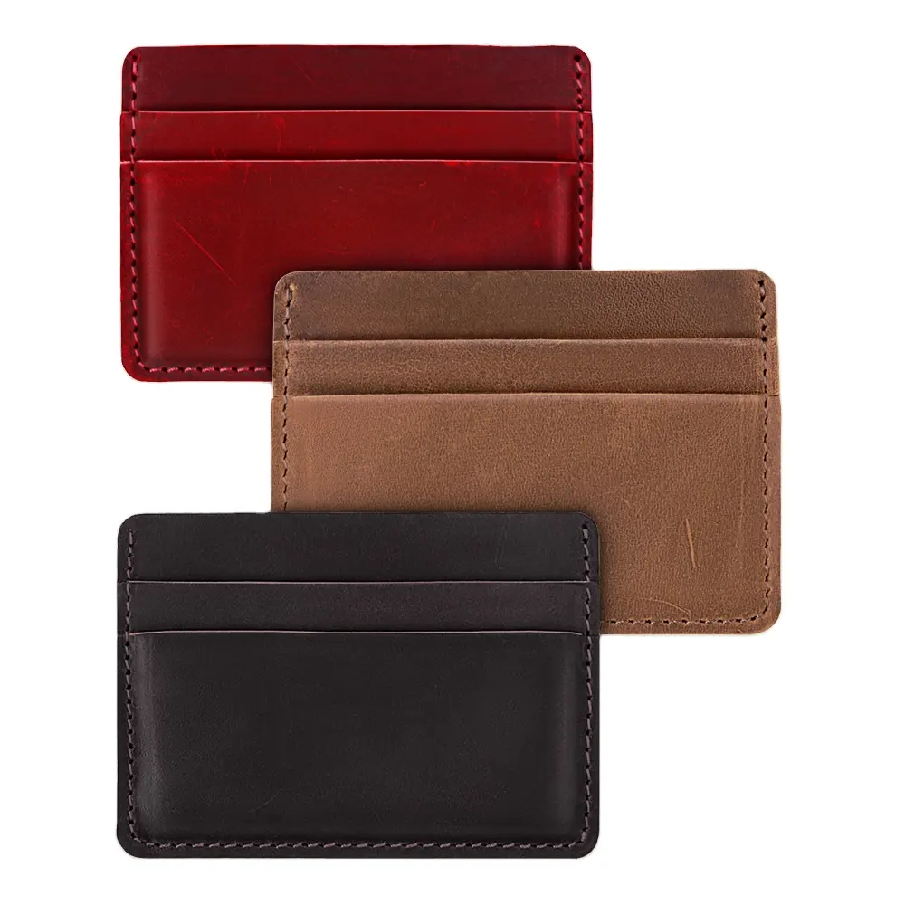 Luxury handmade customized crazy horse genuine leather card holder wallet for credit card Mens Leather Credit Card Holder Wallet