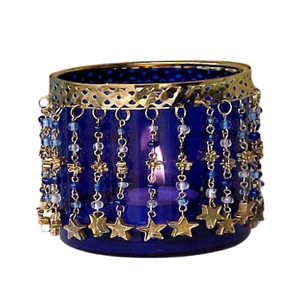 Brass & Blue Glass <b>Tealight</b> Votive <b>Holder</b> for Home Decoration Item - Product Image 1