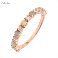 Cincin wanita trendi setengah keabadian 925 perak murni dengan Opal putih alami Zircon gaya lucu kualitas tinggi harga grosir